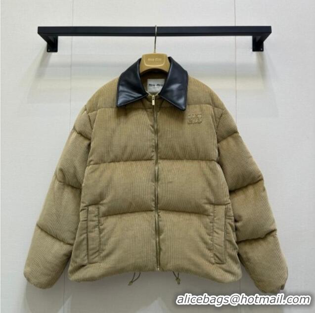 Free Shipping Discount Miu Miu Corduroy Down Jacket MIU0903025 Beige 2025