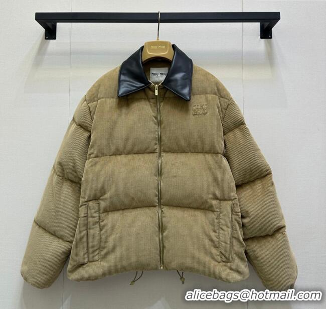 Free Shipping Discount Miu Miu Corduroy Down Jacket MIU0903025 Beige 2025