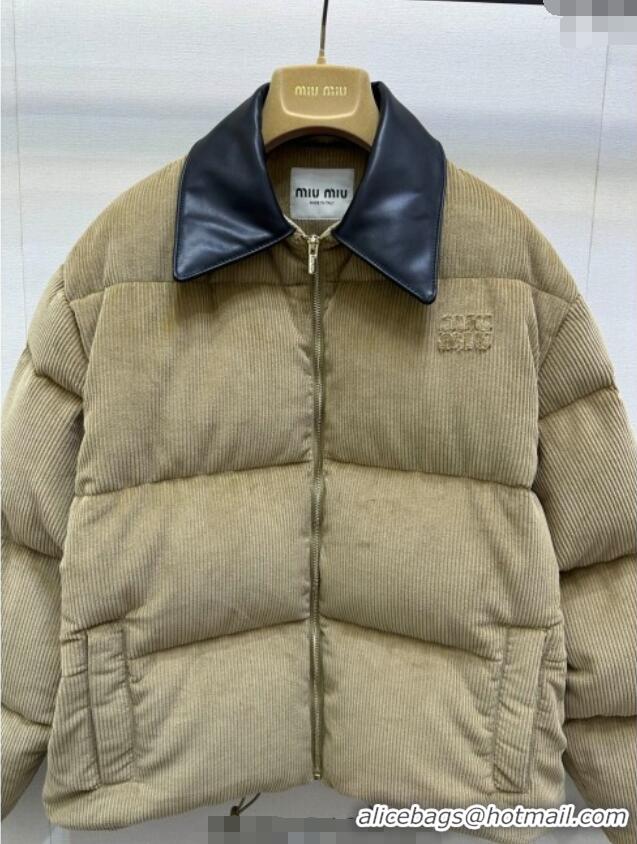 Free Shipping Discount Miu Miu Corduroy Down Jacket MIU0903025 Beige 2025