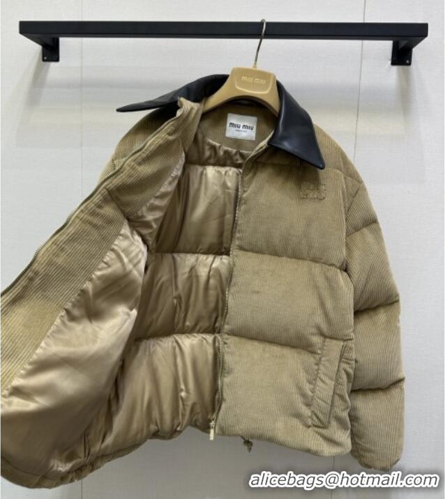Free Shipping Discount Miu Miu Corduroy Down Jacket MIU0903025 Beige 2025