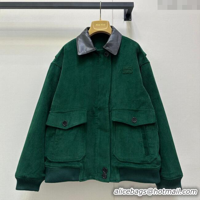 Luxury Cheap Miu Miu Corduroy Padded Jacket MM101419 Green 2025