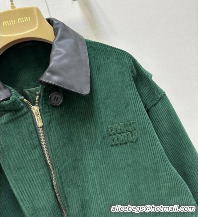 Luxury Cheap Miu Miu Corduroy Padded Jacket MM101419 Green 2025