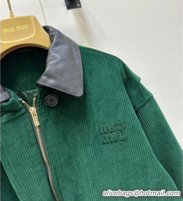 Luxury Cheap Miu Miu Corduroy Padded Jacket MM101419 Green 2025
