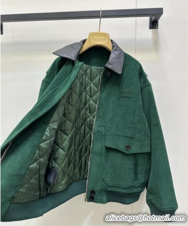 Luxury Cheap Miu Miu Corduroy Padded Jacket MM101419 Green 2025