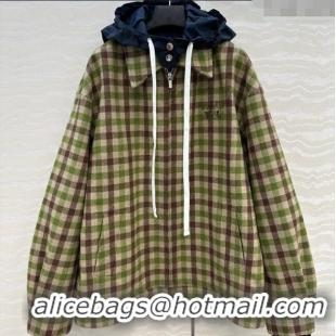 Best Quality Miu Miu Plaid Jacket with Hoodie MM101401 Green/Brown 2025