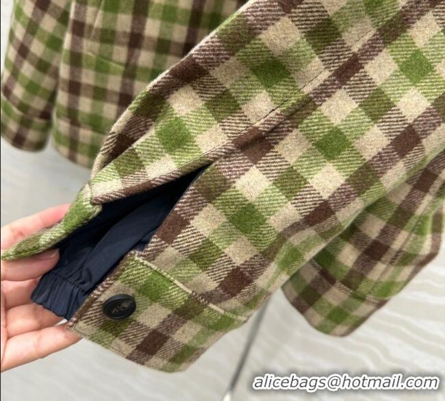 Best Quality Miu Miu Plaid Jacket with Hoodie MM101401 Green/Brown 2025