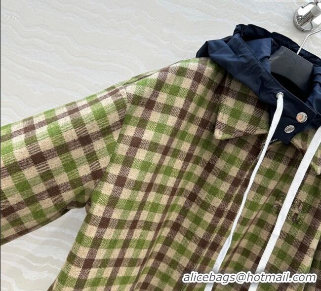 Best Quality Miu Miu Plaid Jacket with Hoodie MM101401 Green/Brown 2025