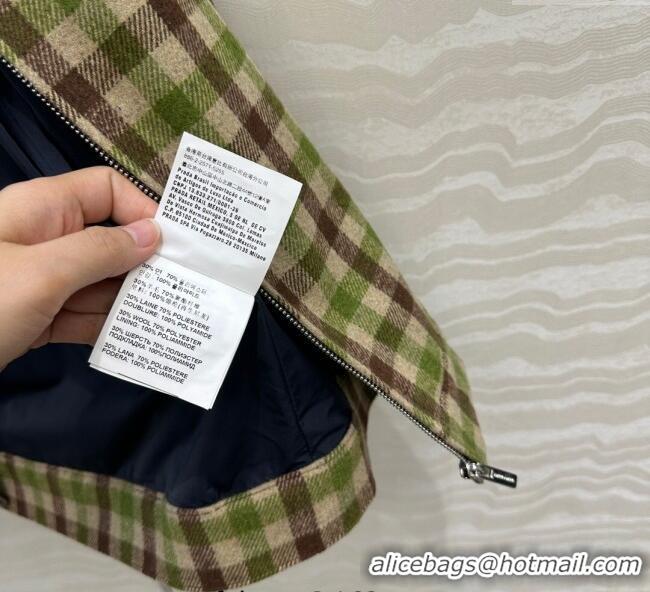 Best Quality Miu Miu Plaid Jacket with Hoodie MM101401 Green/Brown 2025