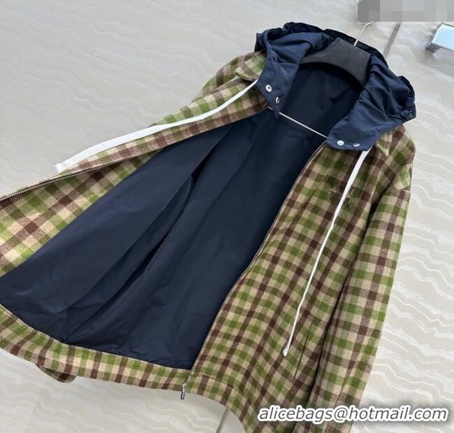 Best Quality Miu Miu Plaid Jacket with Hoodie MM101401 Green/Brown 2025