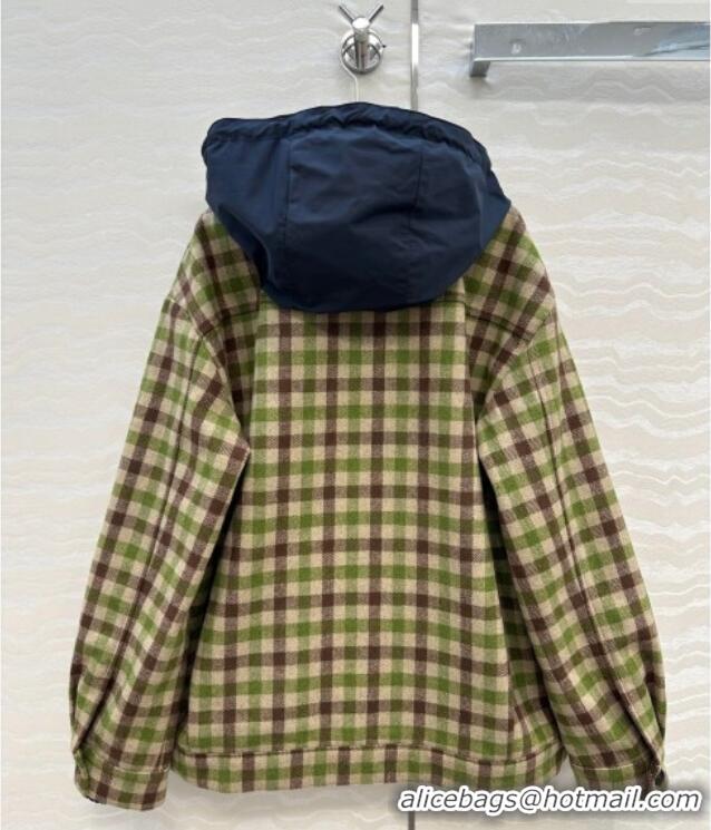 Best Quality Miu Miu Plaid Jacket with Hoodie MM101401 Green/Brown 2025