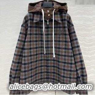 Market Sells Miu Miu Plaid Jacket with Hoodie MM101401 Blue/Brown 2025