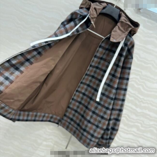 Market Sells Miu Miu Plaid Jacket with Hoodie MM101401 Blue/Brown 2025