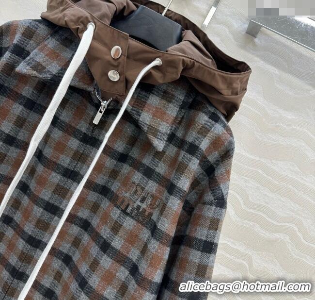 Market Sells Miu Miu Plaid Jacket with Hoodie MM101401 Blue/Brown 2025