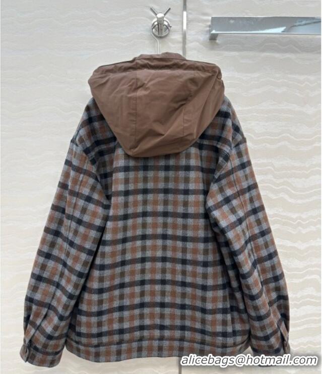 Market Sells Miu Miu Plaid Jacket with Hoodie MM101401 Blue/Brown 2025