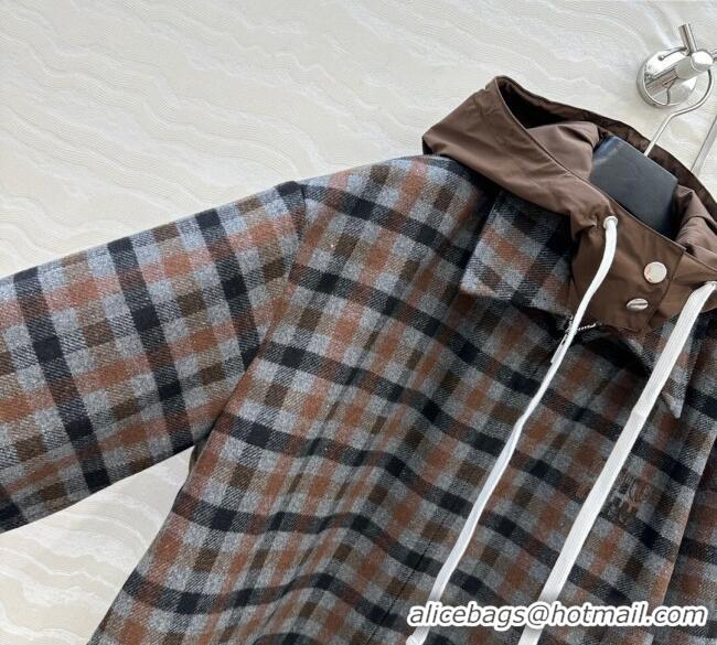 Market Sells Miu Miu Plaid Jacket with Hoodie MM101401 Blue/Brown 2025