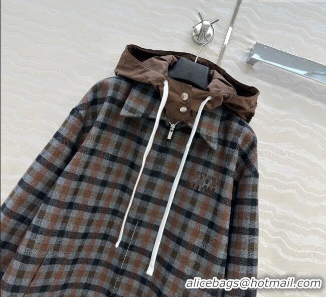 Market Sells Miu Miu Plaid Jacket with Hoodie MM101401 Blue/Brown 2025