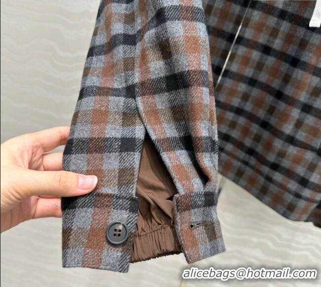 Market Sells Miu Miu Plaid Jacket with Hoodie MM101401 Blue/Brown 2025
