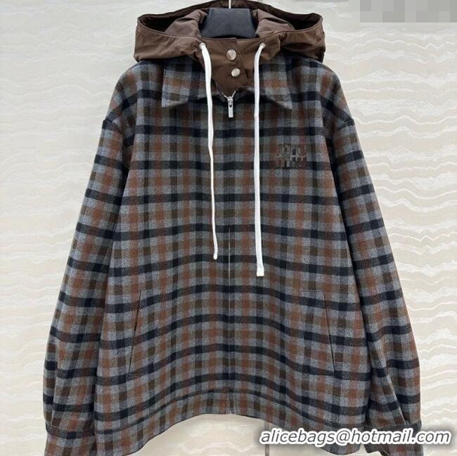 Market Sells Miu Miu Plaid Jacket with Hoodie MM101401 Blue/Brown 2025