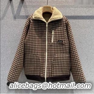 Promotional Miu Miu Wool Blend Plaid Jacket with Lining MM101402 Brown 2025