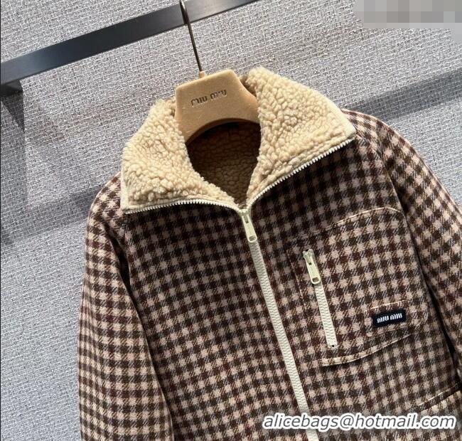 Promotional Miu Miu Wool Blend Plaid Jacket with Lining MM101402 Brown 2025