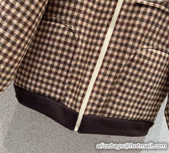 Promotional Miu Miu Wool Blend Plaid Jacket with Lining MM101402 Brown 2025