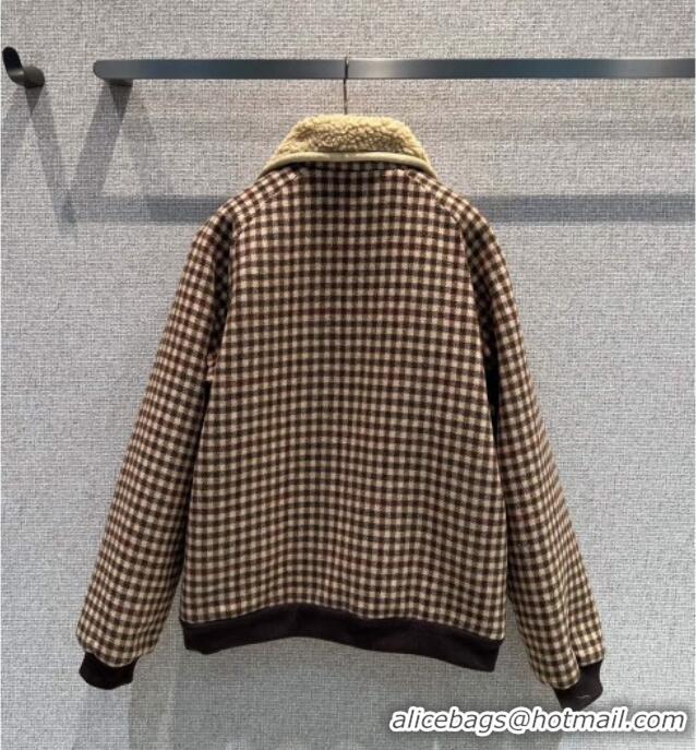 Promotional Miu Miu Wool Blend Plaid Jacket with Lining MM101402 Brown 2025