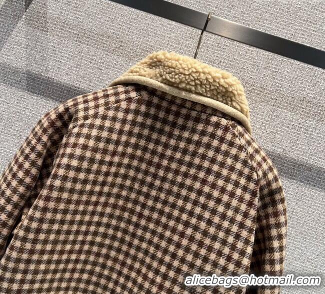 Promotional Miu Miu Wool Blend Plaid Jacket with Lining MM101402 Brown 2025