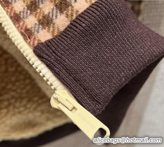 Promotional Miu Miu Wool Blend Plaid Jacket with Lining MM101402 Brown 2025