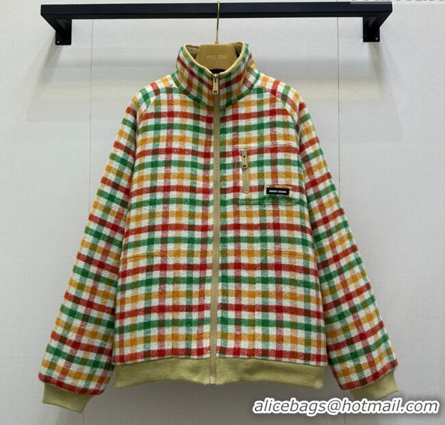 ​Luxury Cheap Miu Miu Wool Blend Plaid Jacket with Lining MM101402 Multicolor 2025