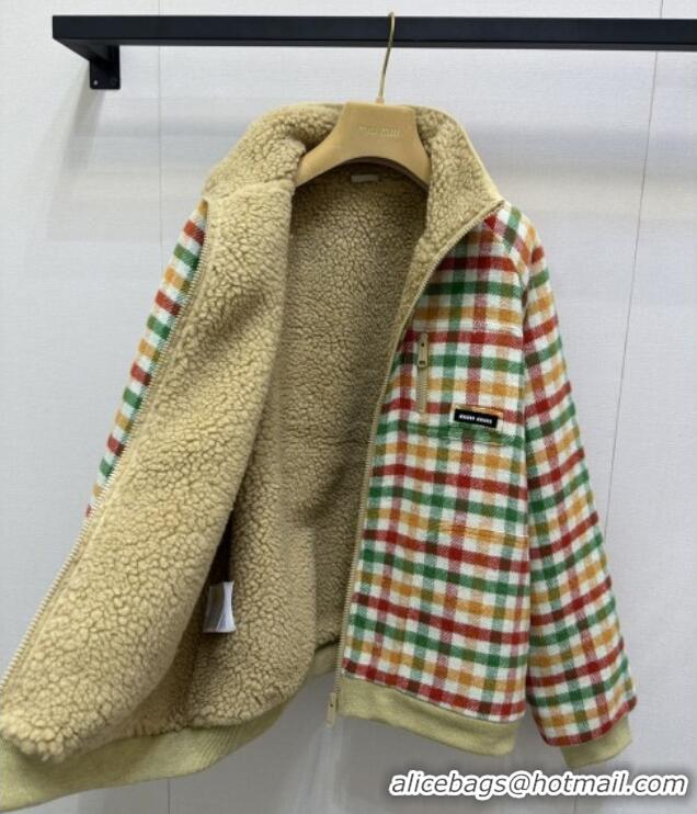 ​Luxury Cheap Miu Miu Wool Blend Plaid Jacket with Lining MM101402 Multicolor 2025