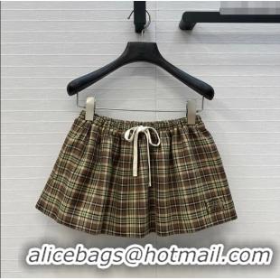 Luxury Cheap Miu Miu Cotton Plaid Mini Shorts MM101404 Brown/Yellow/Green 2025