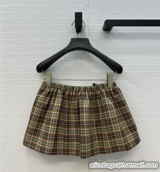 Luxury Cheap Miu Miu Cotton Plaid Mini Shorts MM101404 Brown/Yellow/Green 2025