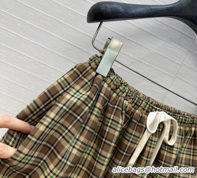 Luxury Cheap Miu Miu Cotton Plaid Mini Shorts MM101404 Brown/Yellow/Green 2025