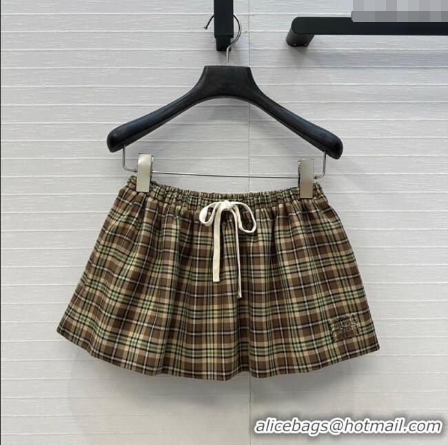 Luxury Cheap Miu Miu Cotton Plaid Mini Shorts MM101404 Brown/Yellow/Green 2025
