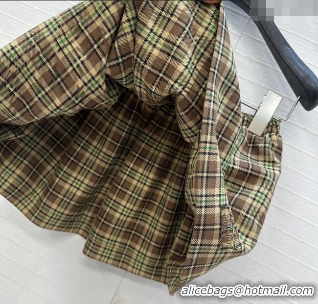 Luxury Cheap Miu Miu Cotton Plaid Mini Shorts MM101404 Brown/Yellow/Green 2025