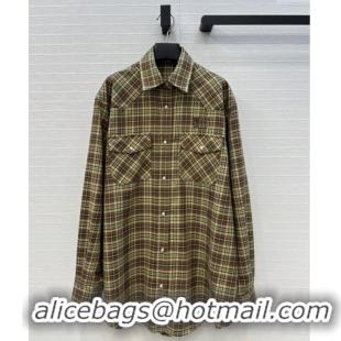 Top Quality Miu Miu Cotton Plaid Shirt MM101404 Brown/Yellow/Green 2025