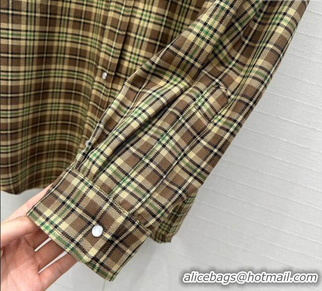 Top Quality Miu Miu Cotton Plaid Shirt MM101404 Brown/Yellow/Green 2025