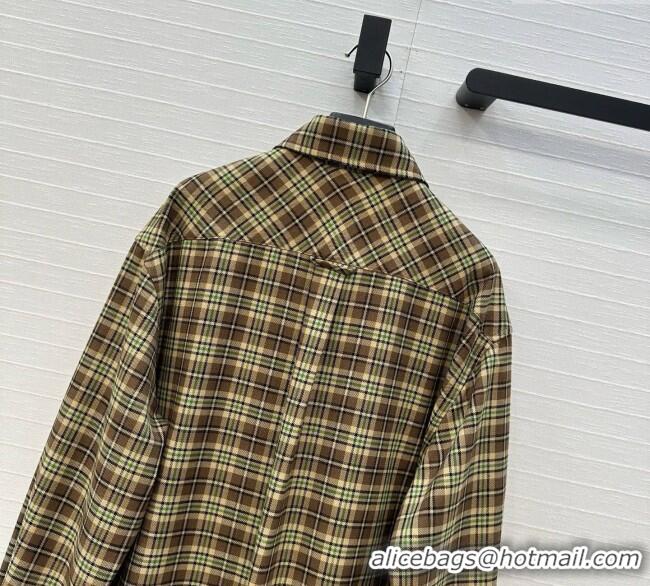 Top Quality Miu Miu Cotton Plaid Shirt MM101404 Brown/Yellow/Green 2025