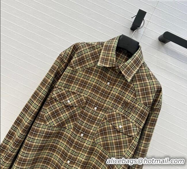 Top Quality Miu Miu Cotton Plaid Shirt MM101404 Brown/Yellow/Green 2025