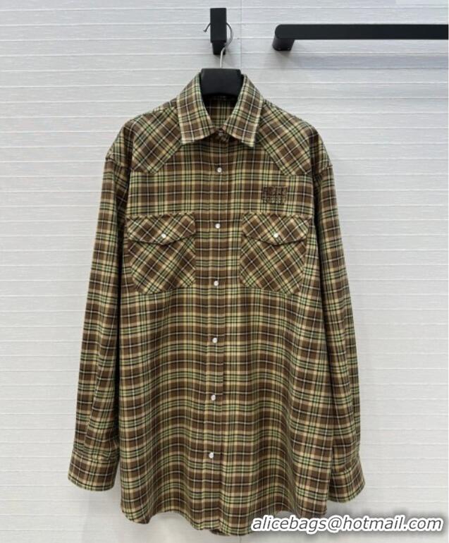 Top Quality Miu Miu Cotton Plaid Shirt MM101404 Brown/Yellow/Green 2025