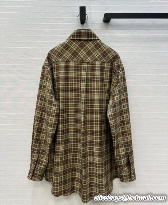 Top Quality Miu Miu Cotton Plaid Shirt MM101404 Brown/Yellow/Green 2025