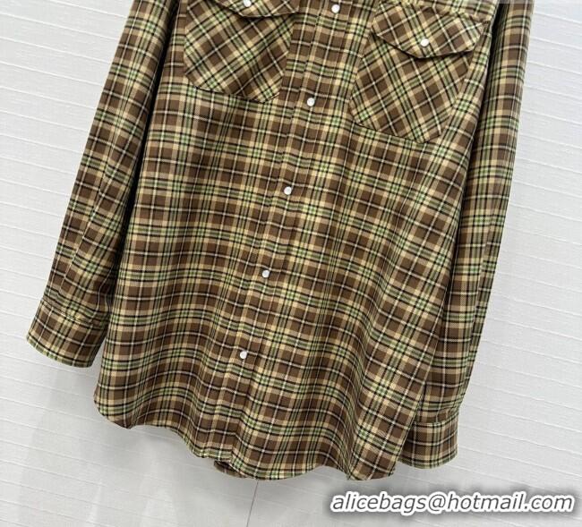 Top Quality Miu Miu Cotton Plaid Shirt MM101404 Brown/Yellow/Green 2025