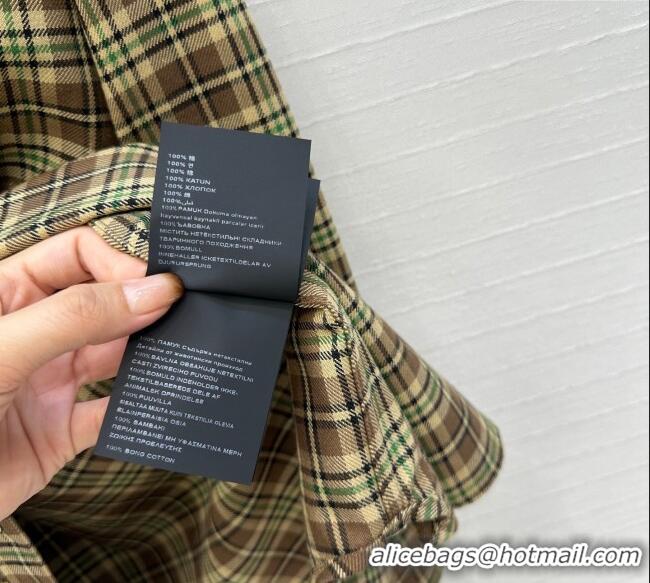 Top Quality Miu Miu Cotton Plaid Shirt MM101404 Brown/Yellow/Green 2025