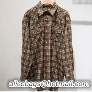 Best Quality Miu Miu Wool Plaid Shirt MM101405 Brown 2025