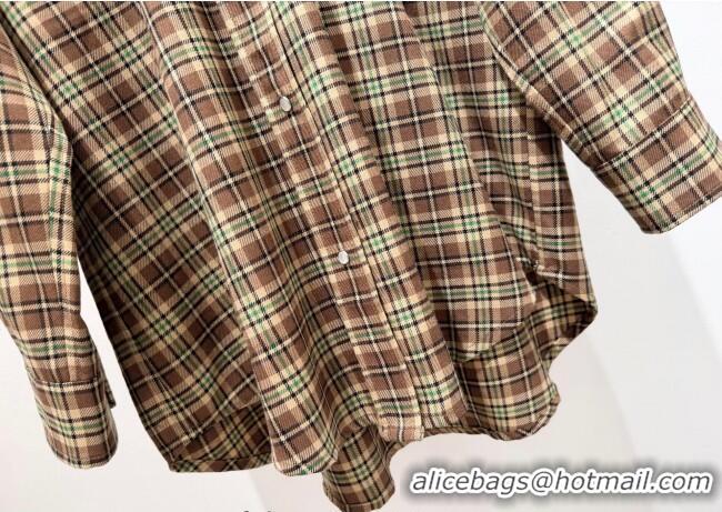 Best Quality Miu Miu Wool Plaid Shirt MM101405 Brown 2025