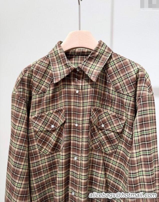 Best Quality Miu Miu Wool Plaid Shirt MM101405 Brown 2025