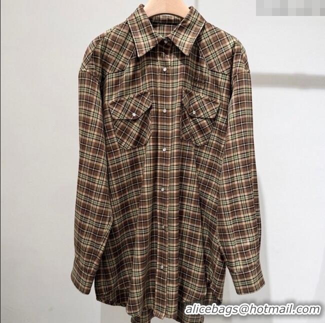 Best Quality Miu Miu Wool Plaid Shirt MM101405 Brown 2025