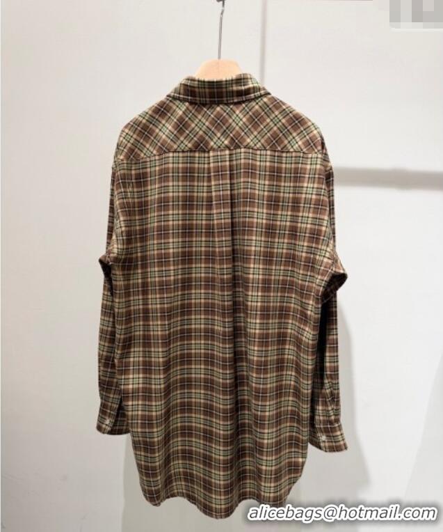 Best Quality Miu Miu Wool Plaid Shirt MM101405 Brown 2025