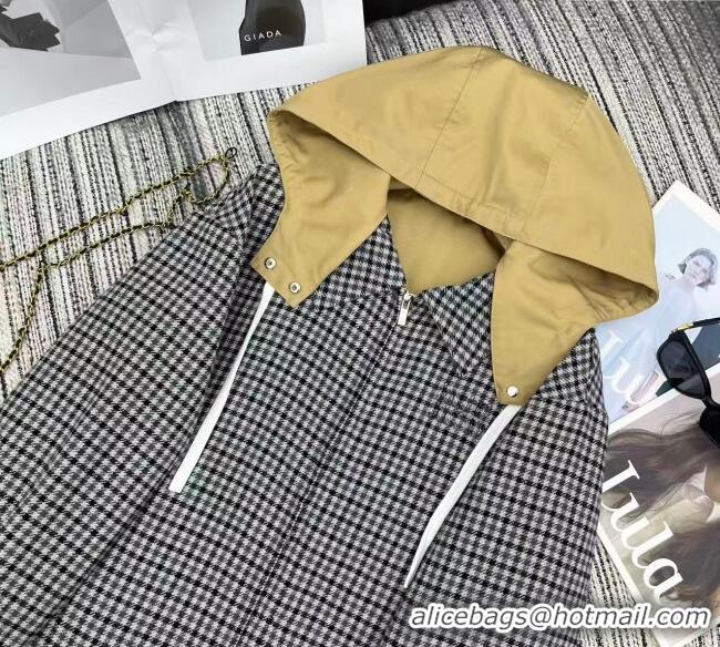 Top Quality Miu Miu Reversible Houndstooth Jacket with Hoodie MM101406 Black/Grey/White 2025