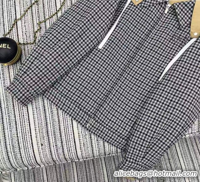 Top Quality Miu Miu Reversible Houndstooth Jacket with Hoodie MM101406 Black/Grey/White 2025